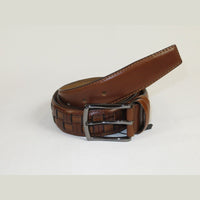 Men Genuine Leather Belt PIERO ROSSI Turkey Soft Full Grain Stitched #139 Cognac