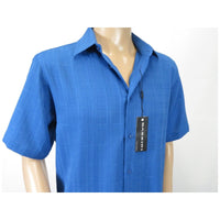 Men Short Sleeves Sport Shirt by BASSIRI Light Weight Soft Microfiber 60071 Blue