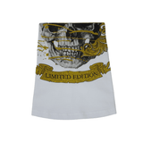 Men LAVERITA European Fashion Crew Shirt Rhine Stones Skeletons 93356 White