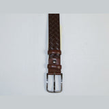 Men Cognac Genuine Leather Belt PIERO ROSSI Turkey Soft Full Grain #Cognac Woven