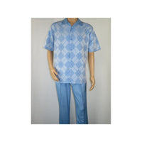 Men MONTIQUE 2pc Walking Leisure Suit Matching Set Short Sleeves 2216 Blue