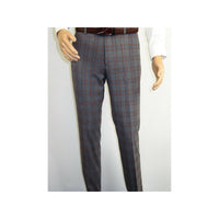 Mens Suit RENOIR English Plaid Window Pane Stretch Slim Comfort 293-7 Gray Brown