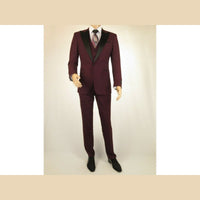 Men's Tuxedo Suit Light Wool Statement Vested Formal Wedding Alberto Wine