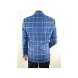 Men 100% Linen Sport Coat Plaid Design Jacket INSERCH Half Lined 561 Navy blue
