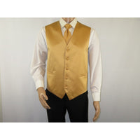 Men's Q Brand Formal Tuxedo Vest Tie and Hankie Satin #10 plain Gold