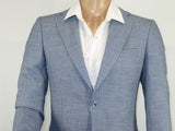 Men Sport Coat by Berlusconi Turkey Soft European Plaid #AT77 03 Blue Linen