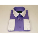 Men 100% Cotton Shirt CIERO MONTERO Turkey #STN 240 Purple/White Collar Slim Fit