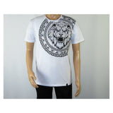 Mens PLATINI Sports Shirt With Rhine Stones Lion Medallion Chain SS3612 White