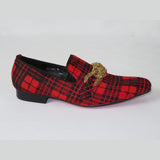 Mens Shoes Fiesso By Aurelio Garcia Pony hair English Plaid Slip on Fi7291 Red