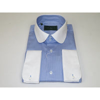 Men 100% Cotton Dress Shirt CIERO MONTERO Turkey 1A99-76 White Blue Slim Fit