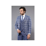 Men 3pc European Vested Suit WESSI by J.VALINTIN Extra Slim Fit JV38 Blue White