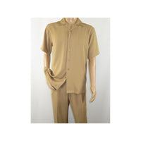 Mens INSERCH 2pc Walking Leisure Suit Shirt Pants Set Short Sleeves 9356 Khaki