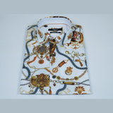 Men's Sports Shirt by MIZUMI Medallion Floral Printed Short Sleeves M648 White