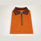 Men Sports Shirt DE-NIKO Short Sleeves Cotton Zipper Polo Shirt DBK104 Rust
