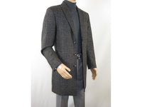 Men RENOIR Wool Blend Black White Plaid 3/4 Length Winter Coat W/Liner 43-18-095