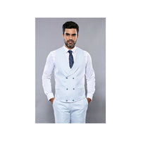 Men 3pc European Vested Suit WESSI J.VALINTIN Extra Slim Fit JV14 Sky Blue new