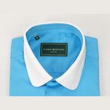 Men 100% Cotton Shirt CIERO MONTERO Turkey #STN 066 Teal/White Collar Slim Fit