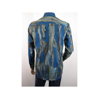 Men Sports Shirt by DE-NIKO Long Sleeves Fashion Print Modal Nk20188 Teal Blue