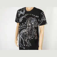 Mens PLATINI Sports Shirt With Rhine Stones Lion Chain STT8022 Black Lion