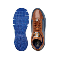 Belvedere Flash Sneaker Genuine Ostrich ,Soft Italian Calf Blue Almond E01