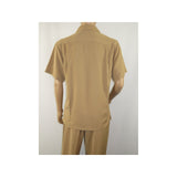 Mens INSERCH 2pc Walking Leisure Suit Shirt Pants Set Short Sleeves 9356 Khaki