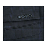 Men Renoir Suit Super 140 Wool Side Vent Slim Fit English Plaid 559-3 Navy Blue