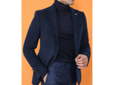 Mens Suit Turkey Flannel Jacket Peak Lapel One Button 20-02 Navy Wessi JValintin