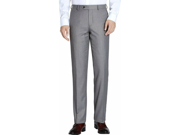 Men Renoir Flat Front Pants 100% Soft Wool Super 140s Classic Fit 508-5 Lt Gray