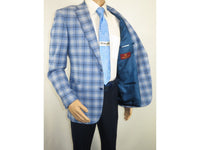 Men Sport Coat by Berlusconi Turkey Italian Wool Super 180's #671-07 Blue Plaid