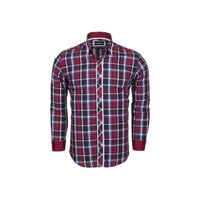 Men Makrom Turkey Soft Cotton Shirt 5403-02 English Plaid Wine Blue Slim Fit New