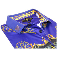 Men's Sports Polo Shirt Barocco Fashion Printed Short Sleeves Soft BSP612 Indigo