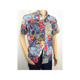 Men's Sports Shirt by MIZUMI Medallion Floral Printed Short Sleeves M647 Blue