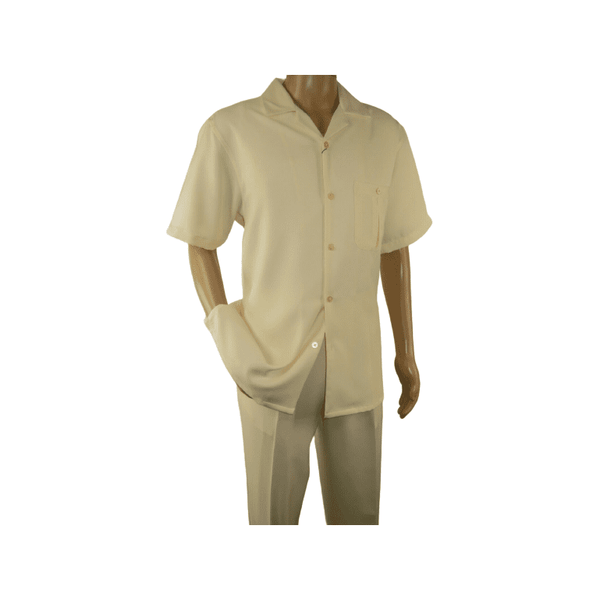 Men 2pc Walking Leisure Suit Short Sleeves By DREAMS 256-05 Cream New