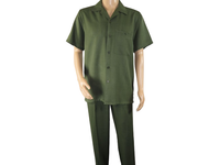 Men 2pc Walking Leisure Suit Short Sleeves By DREAMS 255-04 Solid Olive Green