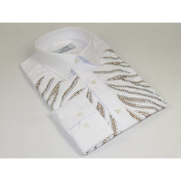 Men CEREMONIA Turkey Shirt 100% Cotton Fancy Rhine Stone #Roma 13 White Slim Fit