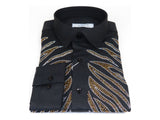 Men CEREMONIA Turkey Shirt 100% Cotton Fancy Rhine Stone #Roma 15 Black Slim Fit