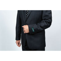 Men RALPH LAUREN Suit 100% Wool Two Button Classic Pinstripe Formal 503 Black.