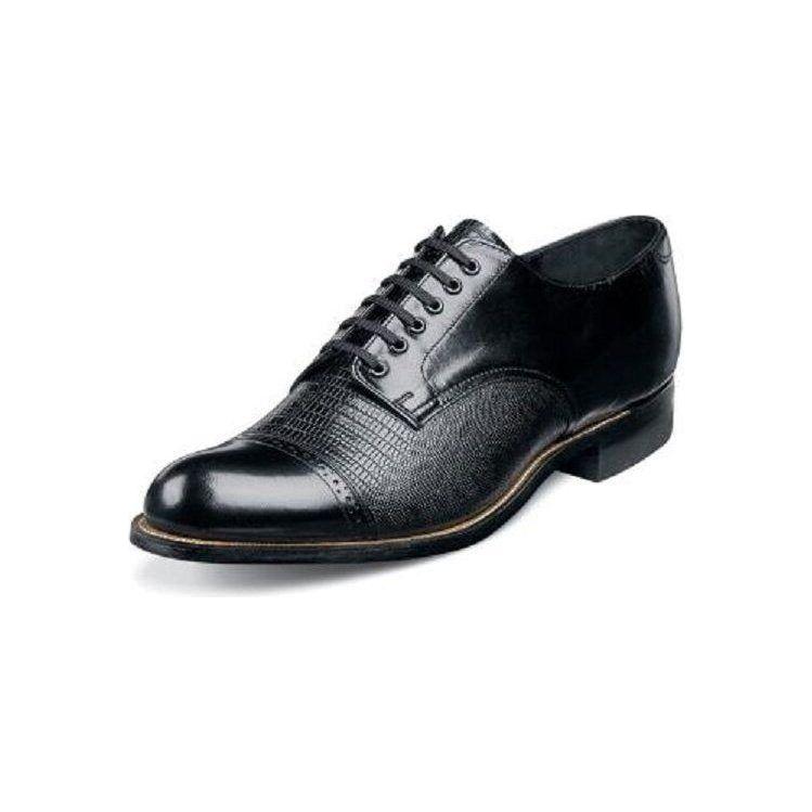 00049-01 Stacy Adams Mens Shoes Biscuit Leather Oxford Black Lizard Madison