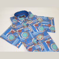 Men's Sports Shirt by MIZUMI Medallion Printed Soft Feel Short Sleeves M646 Blue