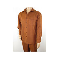 Mens INSERCH 2pc Walking Leisure Suit Shirt Pants Set Long Sleeves SE002 Brown