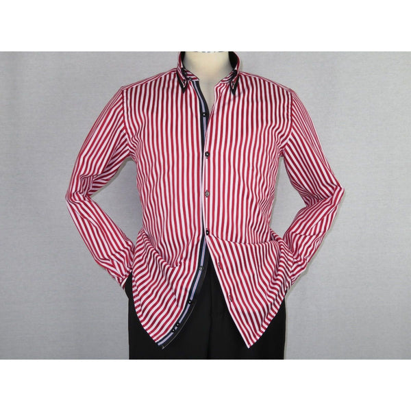 Men Makrom Shirt Cotton Blend wrinkle less Double collar Stripe 6493 red white