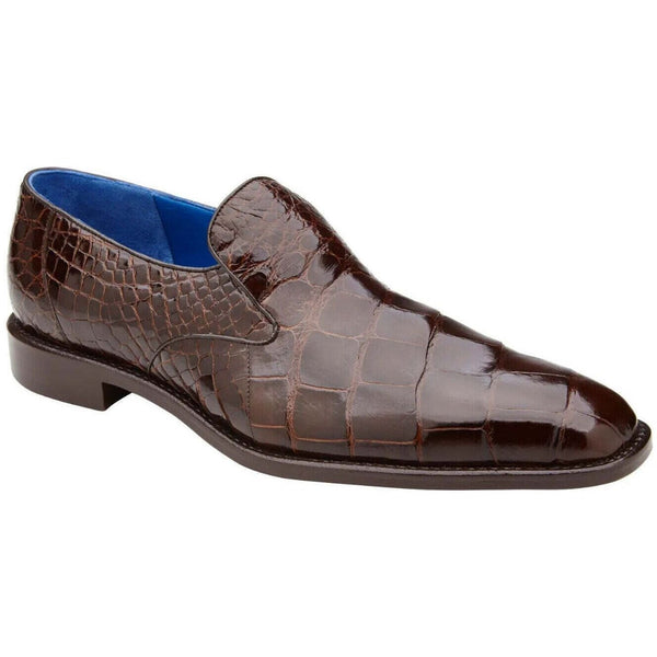 Men's Belvedere Genuine Alligator Slip-on Dress Shoes Genova Chocolate Brown R53