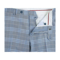 Mens Suit RENOIR English Plaid Window Pane Stretch Slim Fit Comfort 293-3 Blue