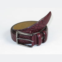 Men Burgundy Genuine Leather Belt PIERO ROSSI Turkey Soft Full Grain #Burg Woven