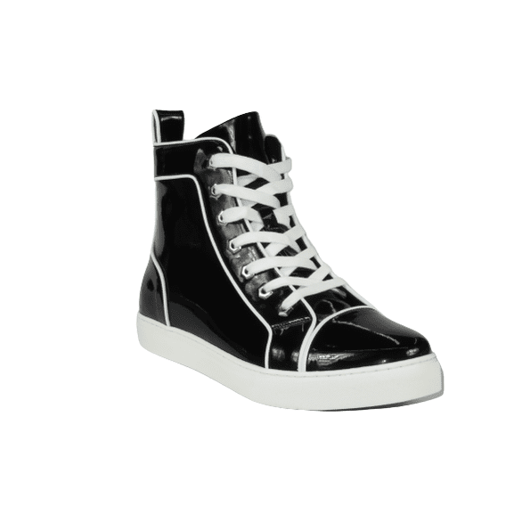 Mens High Top Shoes By FIESSO AURELIO GARCIA, Shiny Patent Leather 2416 Black