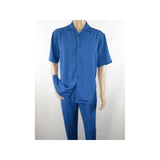 Men INSERCH 2pc Walking Leisure Suit Shirt Pants Set Short Sleeves 9356 Blue