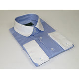 Men 100% Cotton Dress Shirt CIERO MONTERO Turkey 1A99-76 White Blue Slim Fit