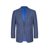 Mens Suit by RENOIR English Plaid Window Pane European Business 291-19 Blue Rust