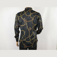 Mens PLATINI Sports Shirt With Rhine Stones Medallion Chain Design RHL8178 Black