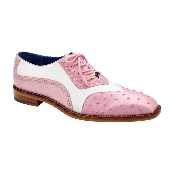 Belvedere Ostrich Quill Italian Leather Wing Tip Shoes Sesto Rose Pink White R54